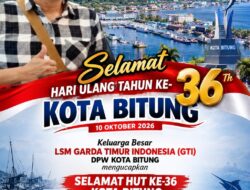 HUT KE-36 KOTA BITUNG, ARDI DOMILI ATAS NAMA LSM GTI: SEMOGA BITUNG SEMAKIN MAJU, AMAN, DAN SEJAHTERA